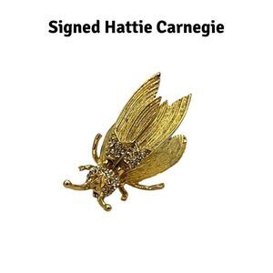 Vntg 50s Hattie Carnegie Signed Flying Bee Brooch Wings Bounce Missing Stone 2in